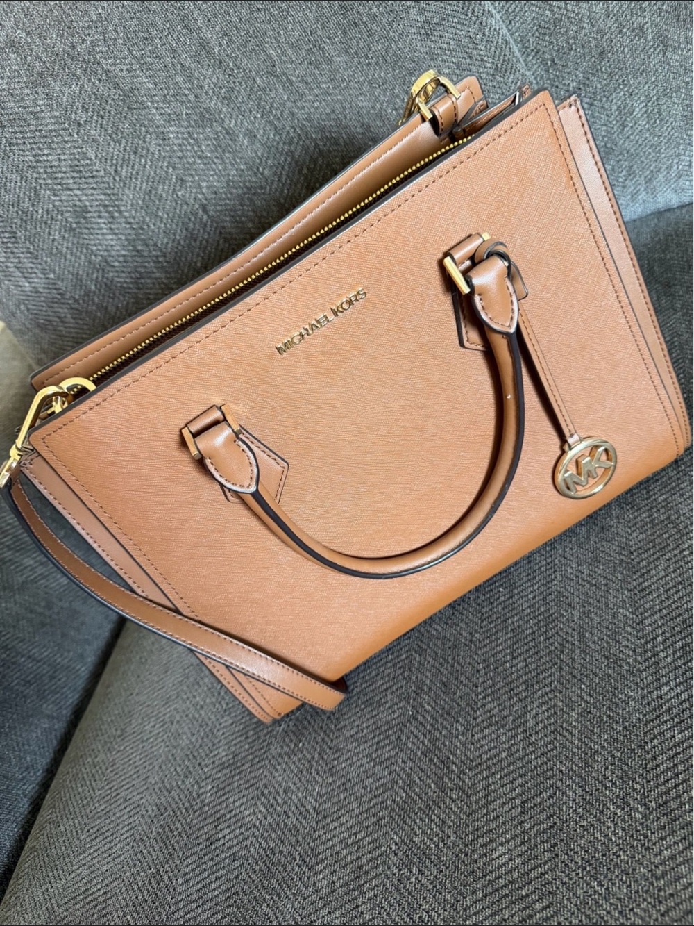 Michael Kors Cognac Saffiano Leather Satchel with Gold Hardware